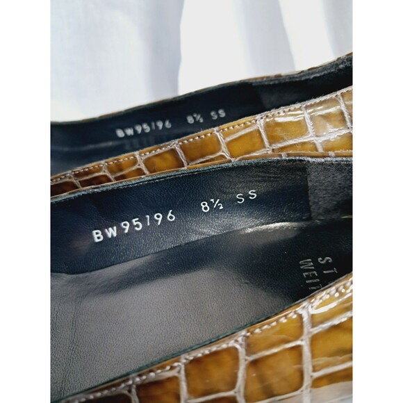 Stuart Weitzman Womens Pumps Brown Square Toe Buckle Croc Embossed Sz 8.5 - Picture 13 of 16